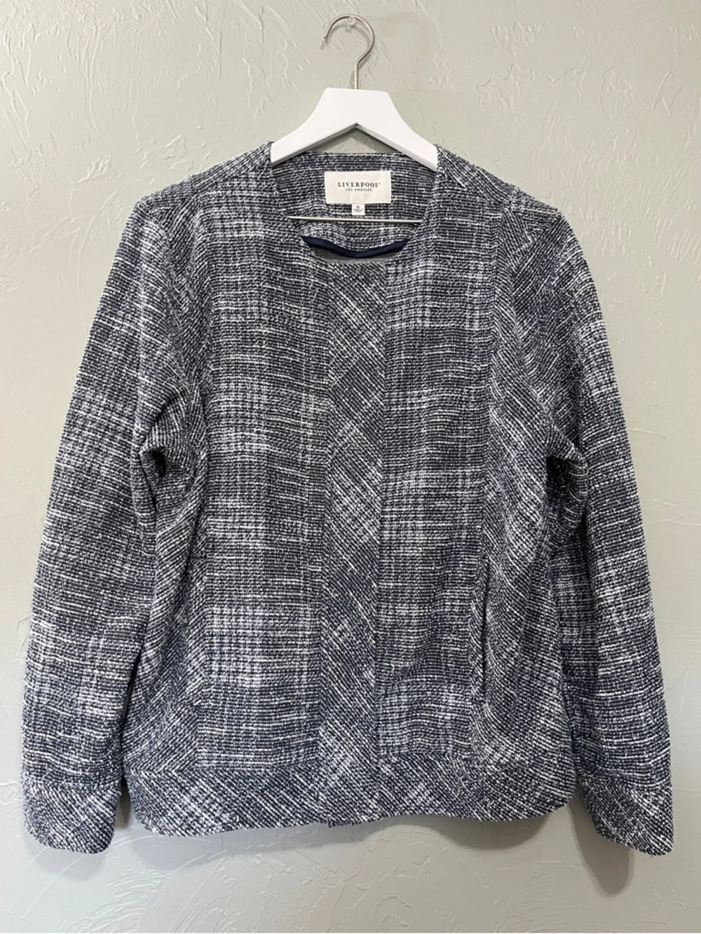 Liverpool Tweed Boucle Motorcycle‎ Blazer Jacket Navy white xl